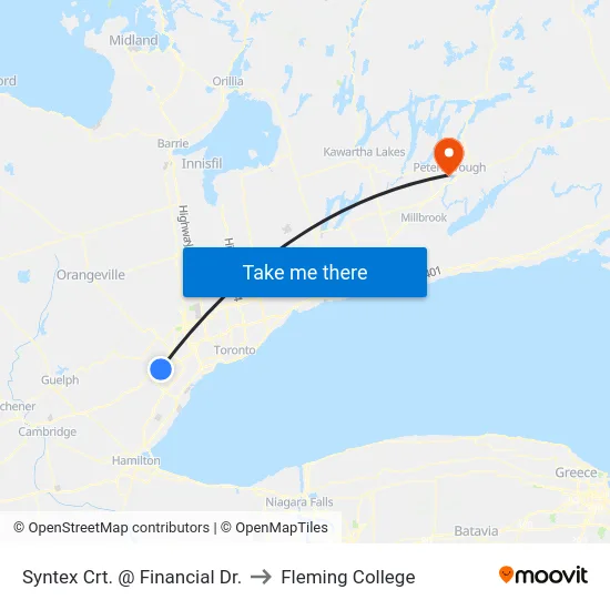 Syntex Crt. @ Financial Dr. to Fleming College map