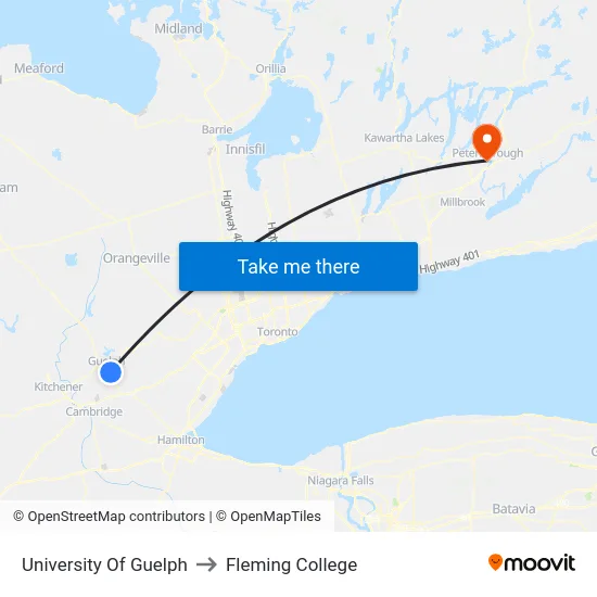 University Of Guelph to Fleming College map