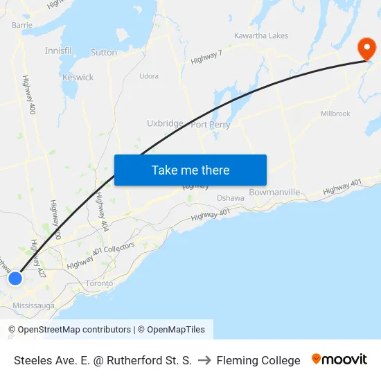 Steeles Ave. E. @ Rutherford St. S. to Fleming College map