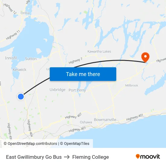 East Gwillimbury Go Bus to Fleming College map