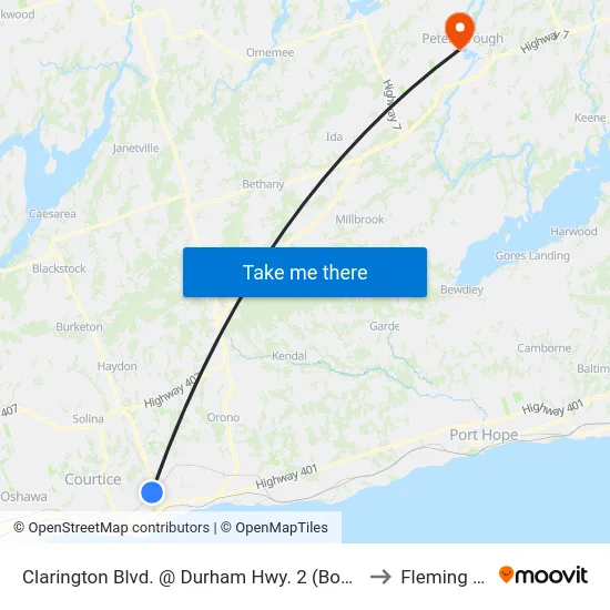 Clarington Blvd. @ Durham Hwy. 2 (Bowmanville) Park & Ride to Fleming College map
