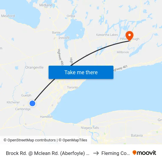 Brock Rd. @ Mclean Rd. (Aberfoyle) Park & Ride to Fleming College map