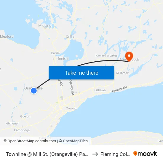 Townline @ Mill St. (Orangeville) Park & Ride to Fleming College map
