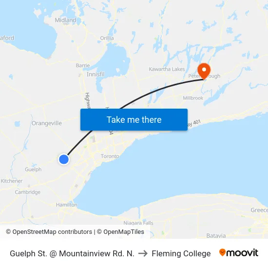 Guelph St. @ Mountainview Rd. N. to Fleming College map