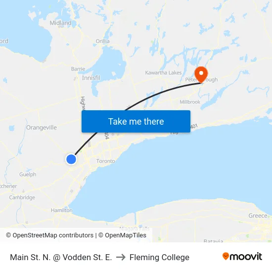 Main St. N. @ Vodden St. E. to Fleming College map