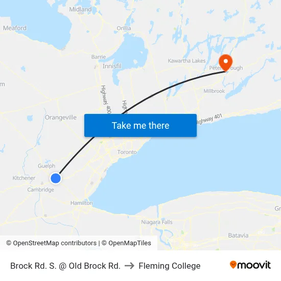 Brock Rd. S. @ Old Brock Rd. to Fleming College map