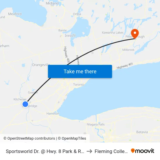 Sportsworld Dr. @ Hwy. 8 Park & Ride to Fleming College map