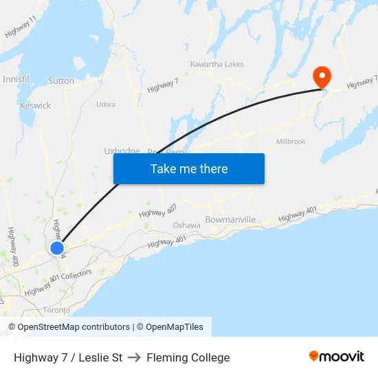 Highway 7 / Leslie St to Fleming College map