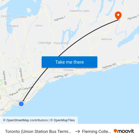 Toronto (Union Station Bus Terminal) to Fleming College map