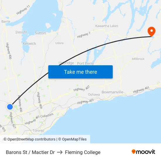 Barons St / Mactier Dr to Fleming College map