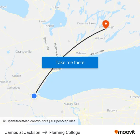 James at Jackson to Fleming College map