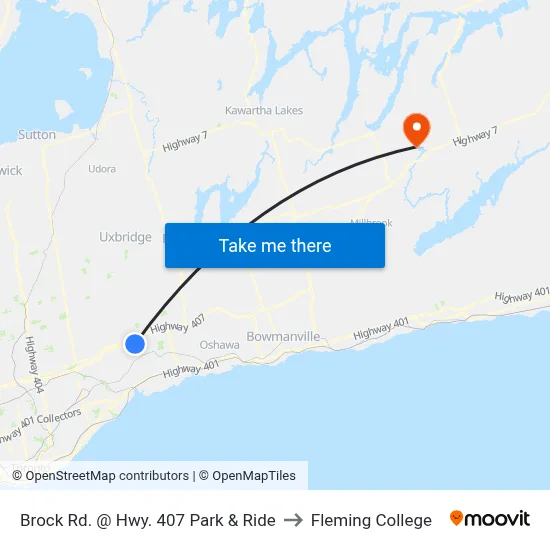 Brock Rd. @ Hwy. 407 Park & Ride to Fleming College map