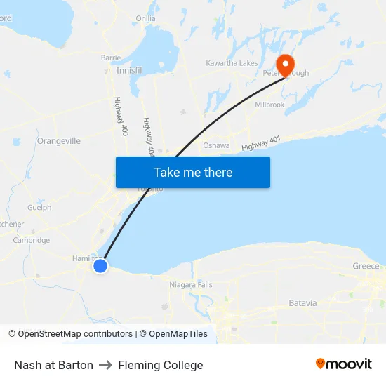 Nash at Barton to Fleming College map
