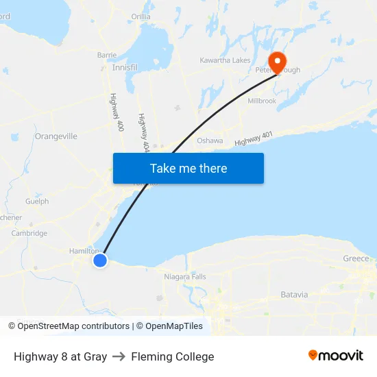 Highway 8 at Gray to Fleming College map