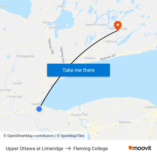 Upper Ottawa at Limeridge to Fleming College map