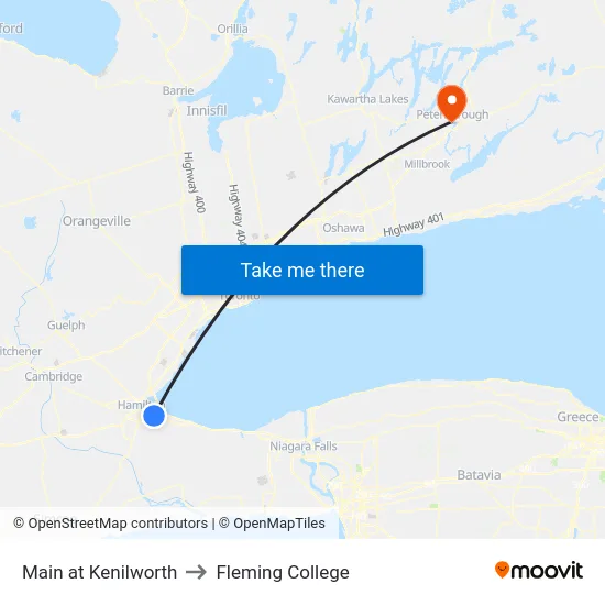 Main at Kenilworth to Fleming College map