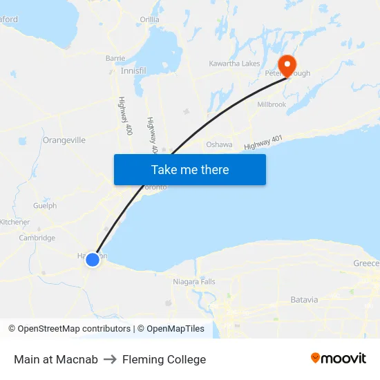 Main at Macnab to Fleming College map