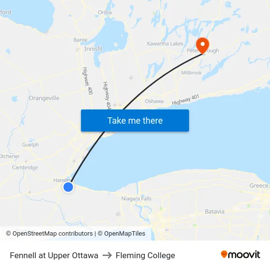 Fennell at Upper Ottawa to Fleming College map