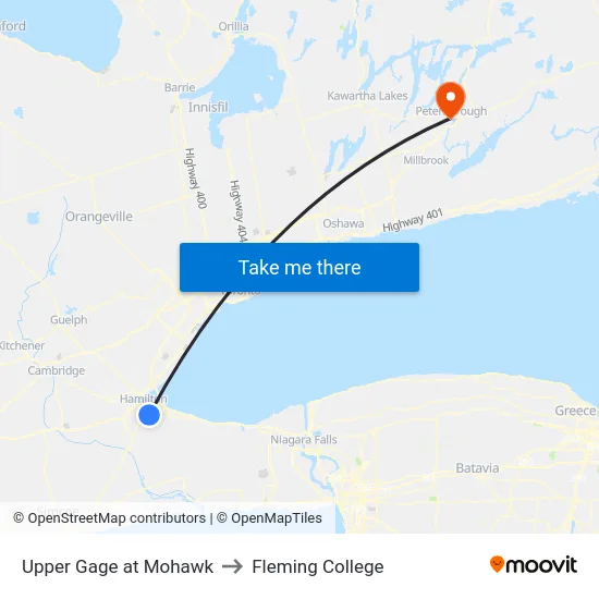 Upper Gage at Mohawk to Fleming College map