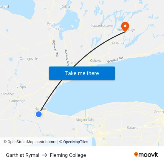Garth at Rymal to Fleming College map