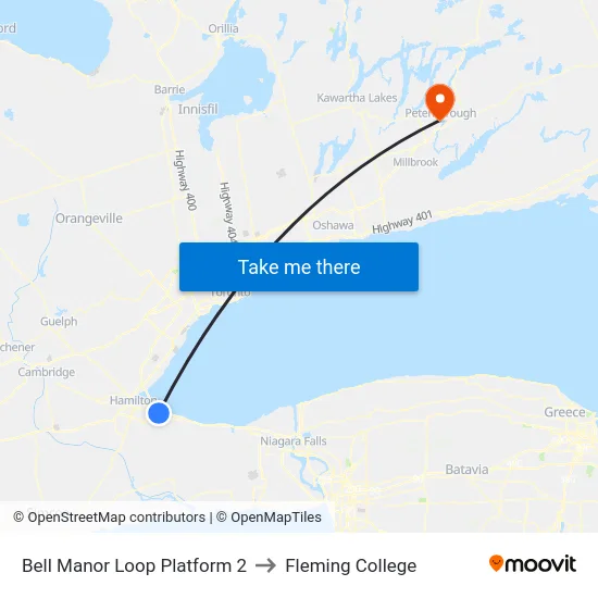 Bell Manor Loop Platform 2 to Fleming College map