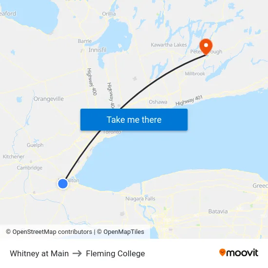 Whitney at Main to Fleming College map