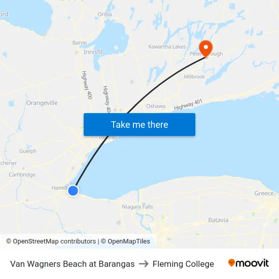 Van Wagners Beach at Barangas to Fleming College map