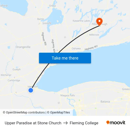 Upper Paradise at Stone Church to Fleming College map