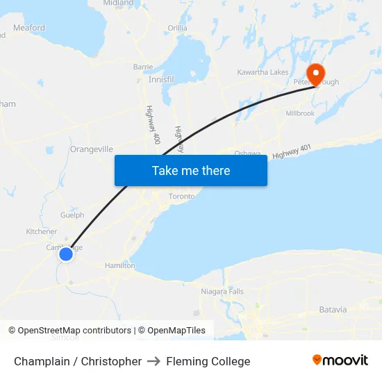 Champlain / Christopher to Fleming College map