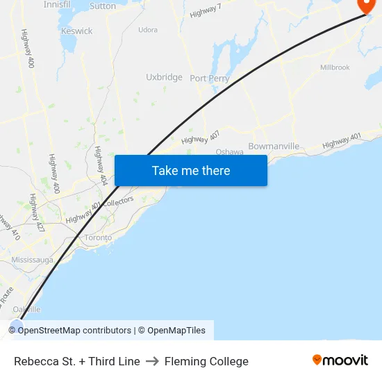 Rebecca St. + Third Line to Fleming College map