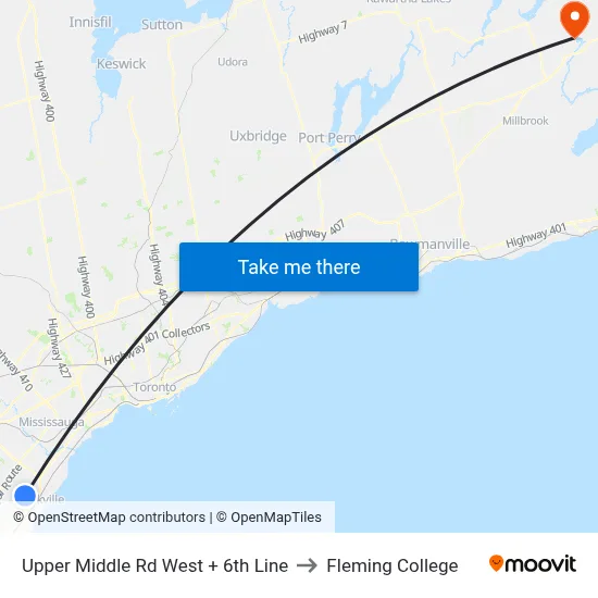 Upper Middle Rd West + 6th Line to Fleming College map