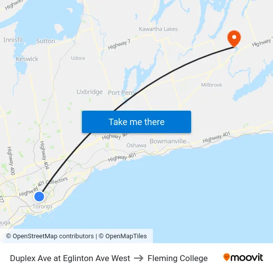 Duplex Ave at Eglinton Ave West to Fleming College map