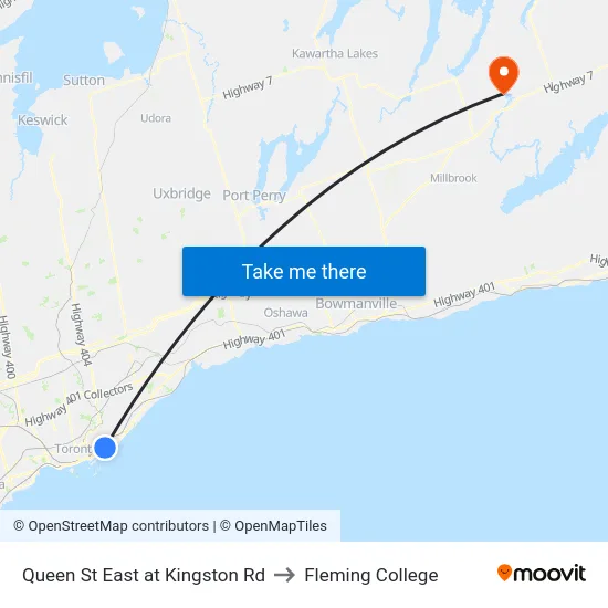 Queen St East at Kingston Rd to Fleming College map