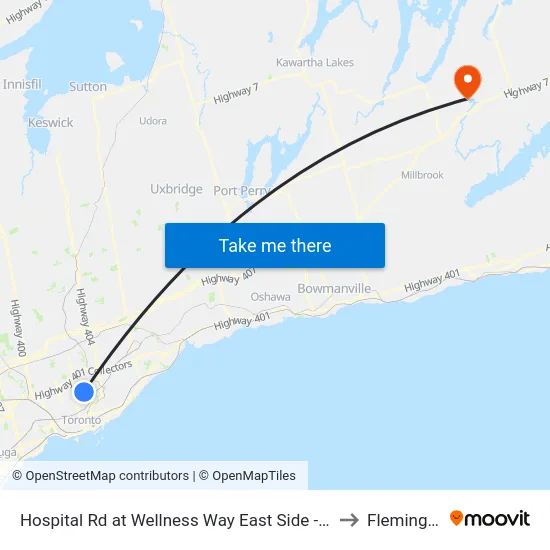 Hospital Rd at Wellness Way East Side - Sunnybrook Main Entrance to Fleming College map