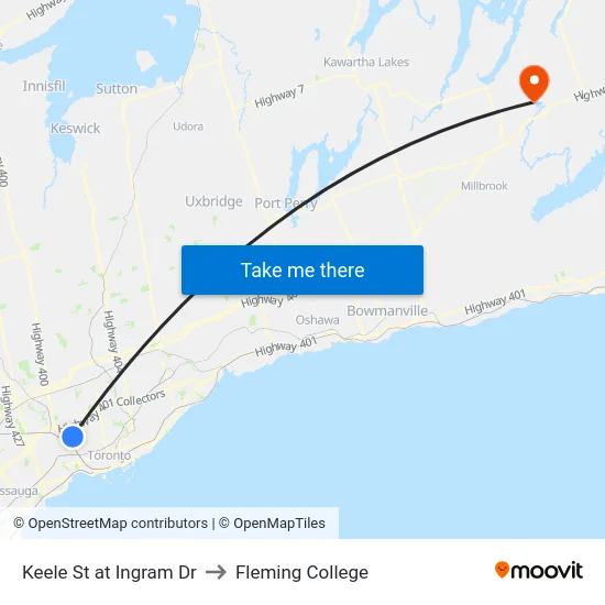 Keele St at Ingram Dr to Fleming College map