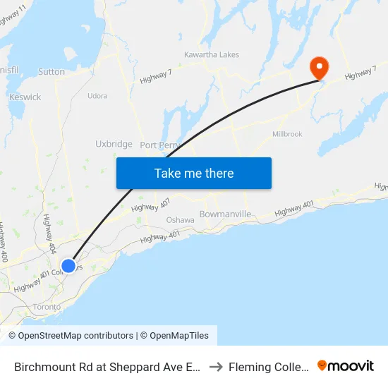Birchmount Rd at Sheppard Ave East to Fleming College map