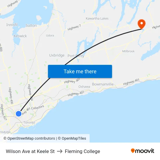 Wilson Ave at Keele St to Fleming College map