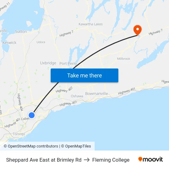 Sheppard Ave East at Brimley Rd to Fleming College map