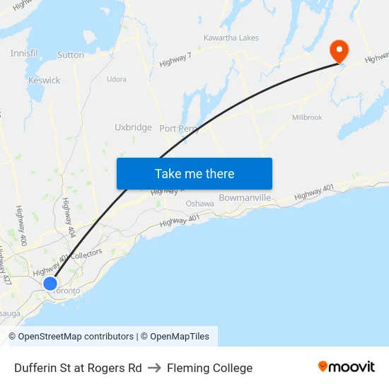 Dufferin St at Rogers Rd to Fleming College map