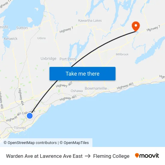 Warden Ave at Lawrence Ave East to Fleming College map