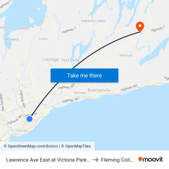 Lawrence Ave East at Victoria Park Ave to Fleming College map