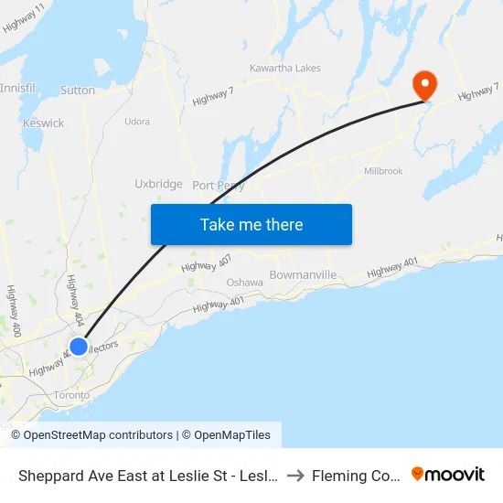Sheppard Ave East at Leslie St - Leslie Station to Fleming College map