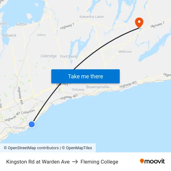 Kingston Rd at Warden Ave to Fleming College map