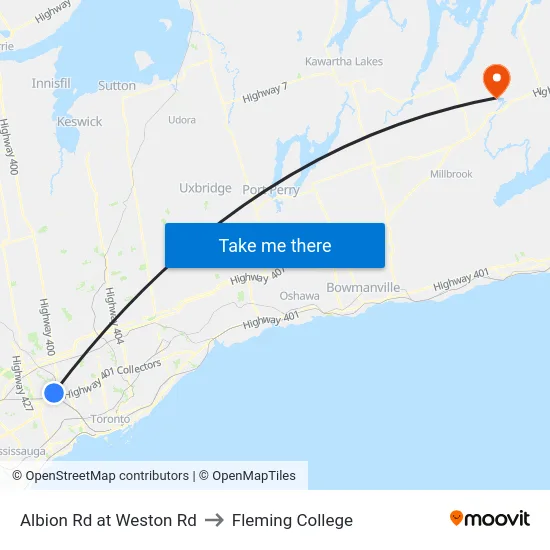 Albion Rd at Weston Rd to Fleming College map