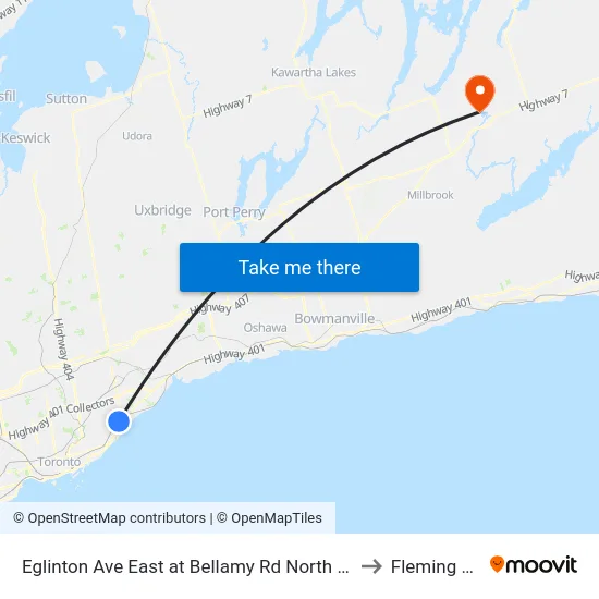Eglinton Ave East at Bellamy Rd North - Eglinton Go Station to Fleming College map