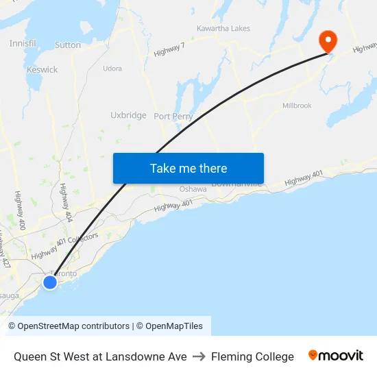 Queen St West at Lansdowne Ave to Fleming College map