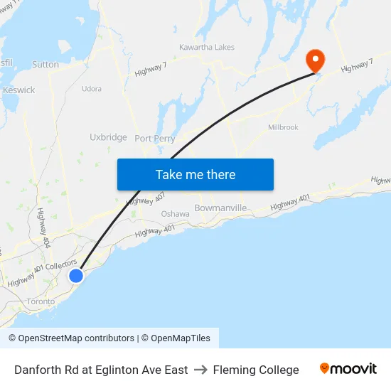 Danforth Rd at Eglinton Ave East to Fleming College map