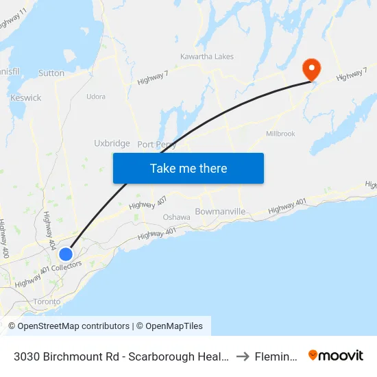 3030 Birchmount Rd - Scarborough Health Network Birchmount Hospital to Fleming College map