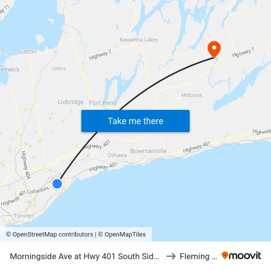 Morningside Ave at Hwy 401 South Side - Wlkwy To Lampman Dr to Fleming College map