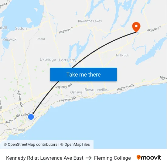 Kennedy Rd at Lawrence Ave East to Fleming College map